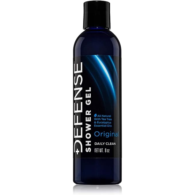 جل الاستحمام من Defense Soap 8 أونصات - زيت شجرة الشاي الطبيعي 100٪ وزيت الأوكالبتوس يساعد في غسل القفصة الجلدية، حكة الرياضية، الصدفية، الخميرة، وقدم الرياضي